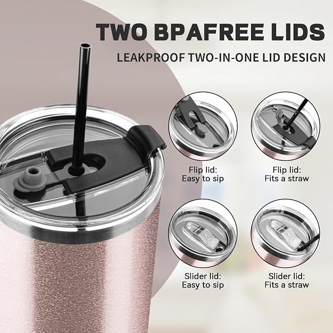 40 oz Tumbler with Lids and Straws, Stainless Steel Insulated Coffee Tumbler - Image 7