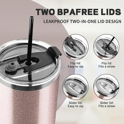 40 oz Tumbler with Lids and Straws, Stainless Steel Insulated Coffee Tumbler - Image 7