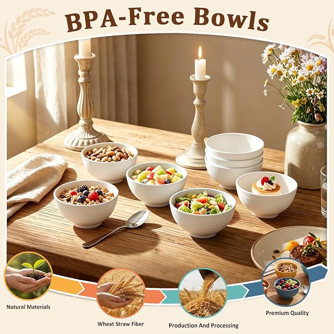 Dessert Bowls 10oz, Unbreakable Wheat Straw Bowls Sets of 8, Mini Plastic Bowls - Image 3