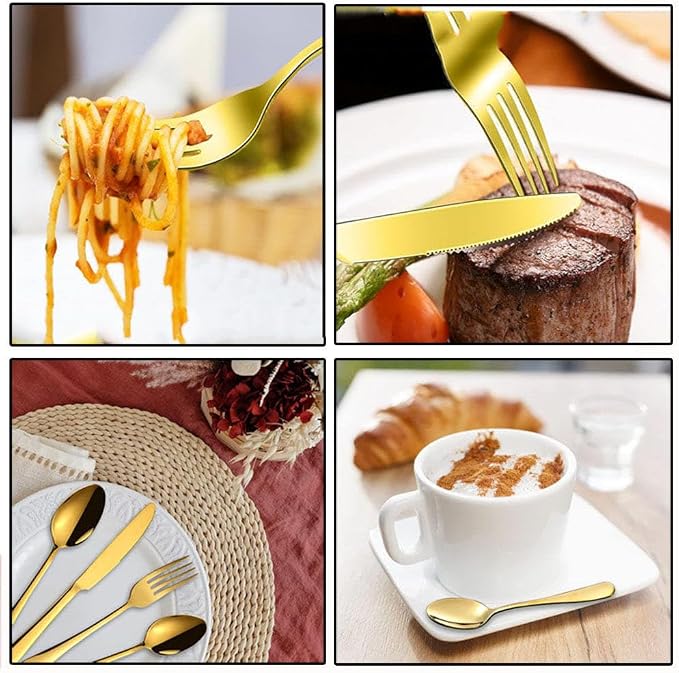 24pcs Stainless Steel Flatware Set, Rose Shape Cutlery Set, Mirror Polished - Image 6