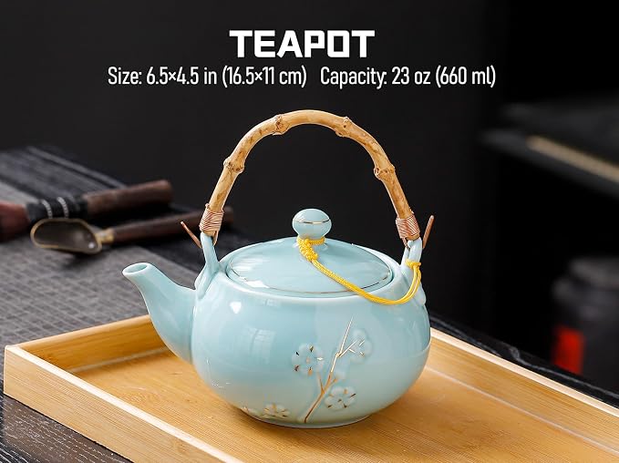 Japanese Tea Set with 1 Teapot, 6 Tea cups, 1 Tea Tray, 1 Stainless Infuser - Image 8
