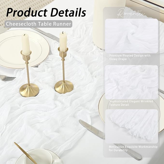 8 Pack White Cheesecloth Table Runner 17x108 inch Boho Gauze Cheese Cloth Table - Image 5