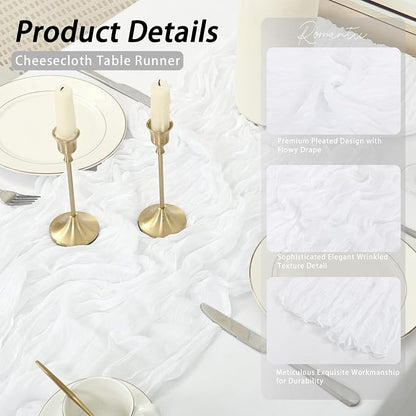 8 Pack White Cheesecloth Table Runner 17x108 inch Boho Gauze Cheese Cloth Table - Image 5