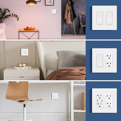 AIDA 10 Pack Screwless Wall Plate cover, 2 Gang Wall Plate Screwless Outlet Switch Covers Outlet Covers Switch Plate Wall Plates for Electrical Outlets and Switches, UL Listed -Matte White