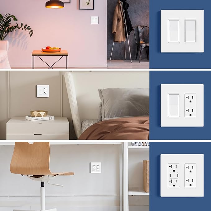 AIDA 4 Pack Screwless Wall Plate cover, 2 Gang Wall Plate Screwless Outlet Switch Covers Outlet Covers Switch Plate Wall Plates for Electrical Outlets and Switches, UL Listed -Matte White