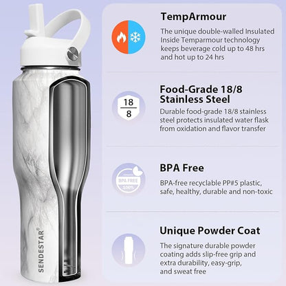 SENDESTAR 32oz Water Bottle Wide Mouth Stainless Steel Vacuum Insulated Double - Image 4