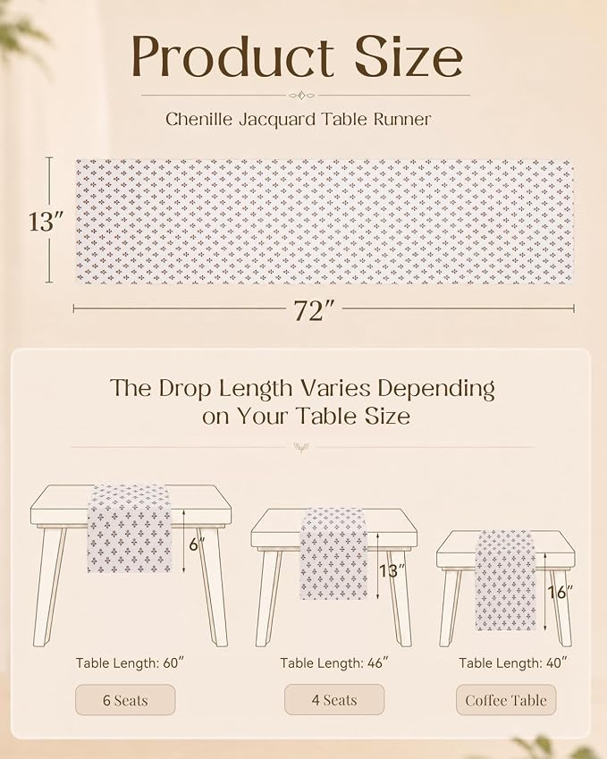 13"x 72" Jacquard Woven Chenille Table Runner, Floret Grace | Exquisite Jacquard - Image 4