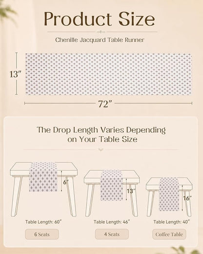 13"x 72" Jacquard Woven Chenille Table Runner, Floret Grace | Exquisite Jacquard - Image 4