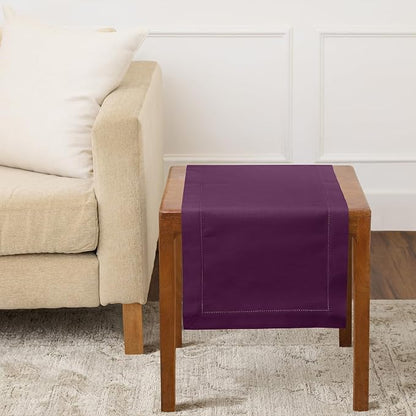 Solino Home Cotton Linen Dining Table Runner Purple Hemstitch, 14 x 36 in | by SolinoHome