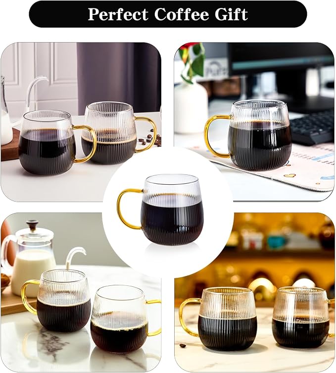 GLASKEY Borosilicate Glass Coffee Mugs Set of 2, 12 oz Glass Coffee Cups - Image 8