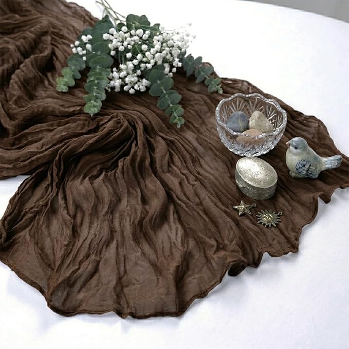 10 Pack Brown Cheesecloth Table Runner 17 x 108 Inch | Boho Gauze Fabric - Image 6