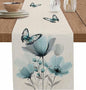 Turquoise Floral Table Runners 72 Inches Long, Spring Flowers Butterfly Table by Unknown