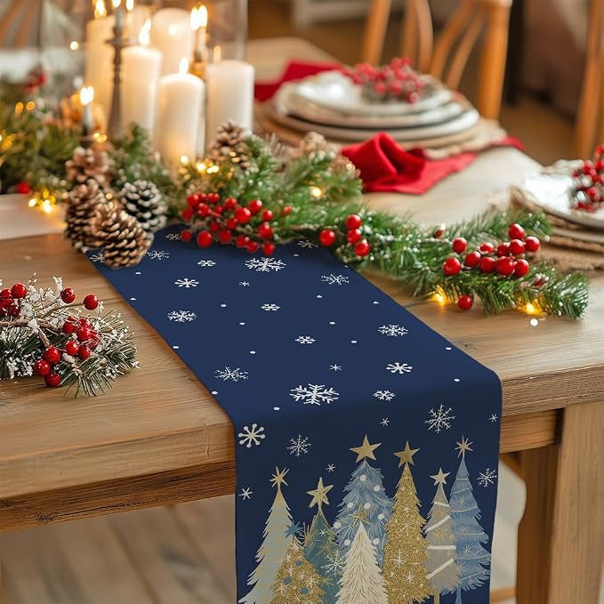 Christmas Table Runner 13x60 Inch, Xmas Trees Snowflakes Holiday Decorative - Image 2