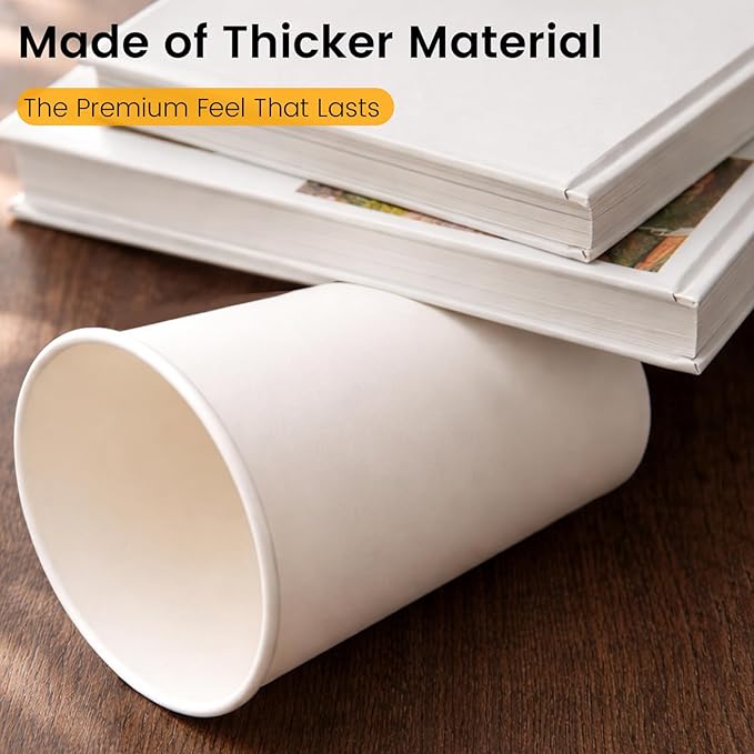 12 oz Paper Coffee Cups, 300 Pack Bulk Disposable White Paper Cups - Image 4