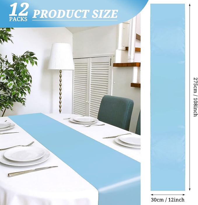 12 Pack Light Blue Satin Table Runner 12 x 108 Inch Long Premium Table Runners - Image 2
