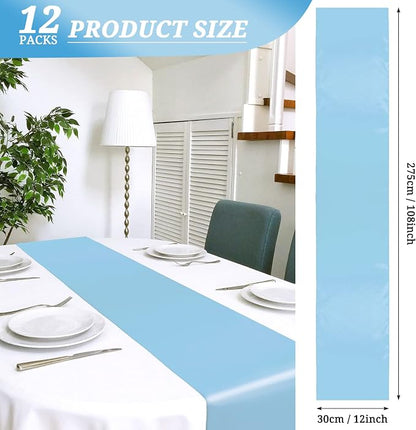 12 Pack Light Blue Satin Table Runner 12 x 108 Inch Long Premium Table Runners - Image 2