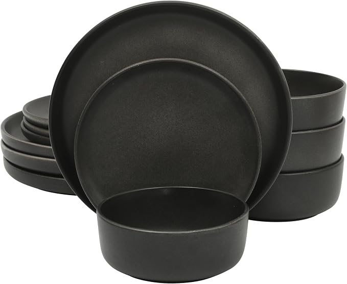 Gibson Elite Pasco 12 Piece Plates and Bowls Reactive Glaze Dishes Stoneware by GibsonHomewares