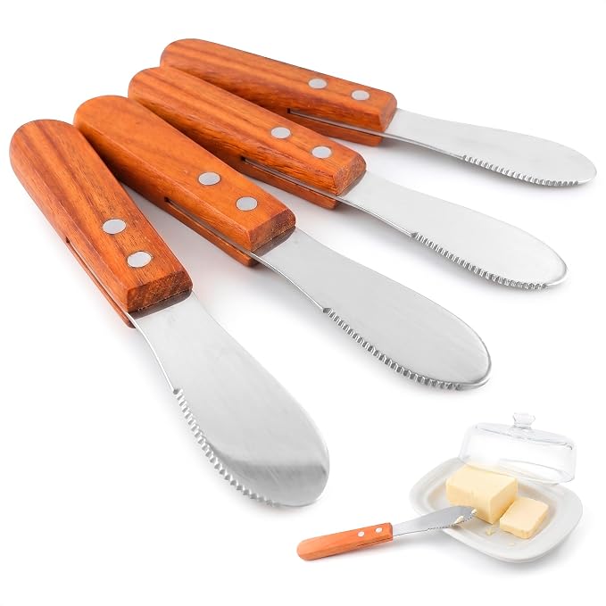 Butter Spreader Knife Set of 4, Wood Handle, 4 Inch Stainless Steel Blade | by TheLittleGreenChange