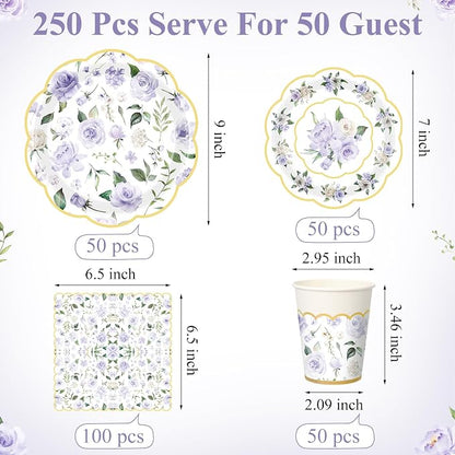 Funnymoom 250 Pcs Floral Party Decoration Flower Paper Plates Napkins and Cups - Image 3
