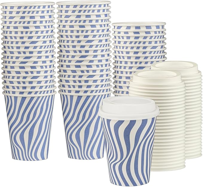 Disposable Coffee Cups with Lids, To Go Paper Hot Cups, Cocoa by SMYGOODS