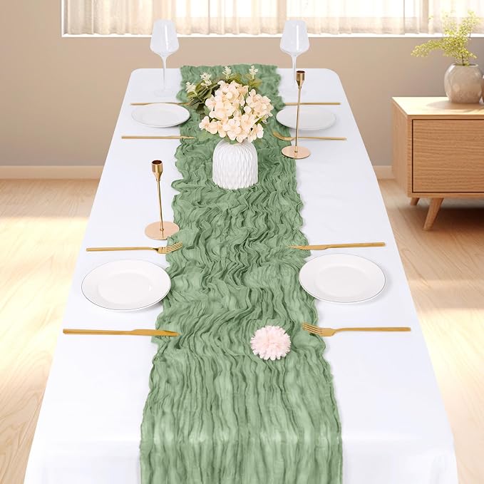 6 Pack Sage Green Cheesecloth Table Runner, 17 x 108 inch, Semi Sheer Boho - Image 2