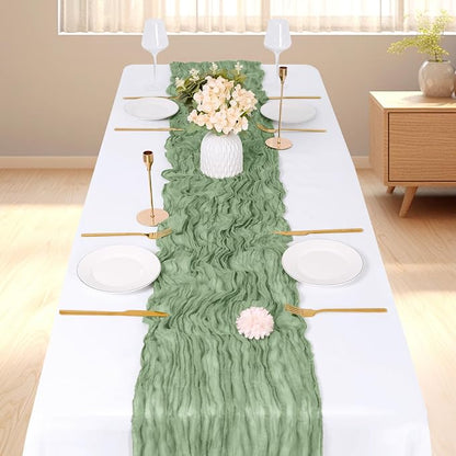 6 Pack Sage Green Cheesecloth Table Runner, 17 x 108 inch, Semi Sheer Boho - Image 2