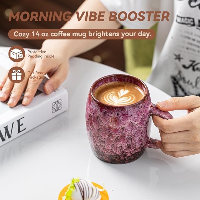 Roseate Nebula Ceramic Coffee Mug - 14 oz Unique Reactive Glaze Coffee Cup - Image 5