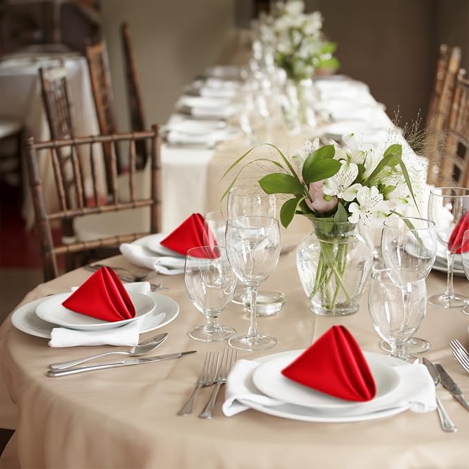 P Pothuiny 50 Pcs Red Satin Napkins 17 x 17 Inch, Satin Cloth Napkins | Square - Image 7