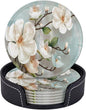 6 Pcs Spring White Blossom Magnolia Flowers Leather Coasters by Jfniub