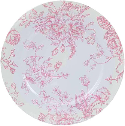 Efavormart 6 Pack White Pink Floral Acrylic Charger Plates in French Toile - Image 7