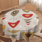 Retro Mid Century Round Tablecloth, Abstract Rustic Colorful Geometric Print Tablecloth for Home Party Dining Room Kitchen Decor 60Inch(152cm)