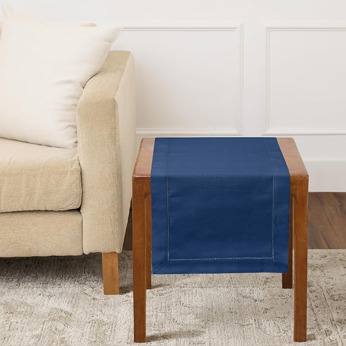 Solino Home Cotton Linen Dining Table Runner Lapis Blue Woven, 14 x 36 in | by SolinoHome