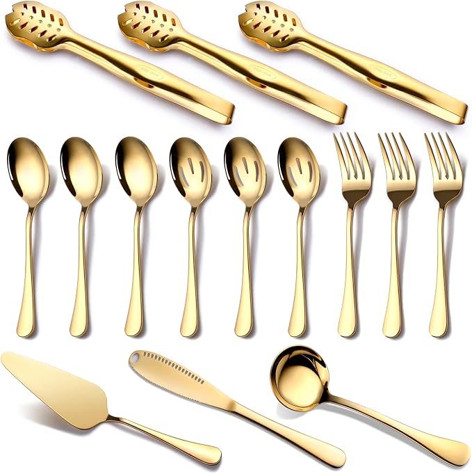 Gold Serving Utensils, OGORI 15-Piece Stainless Steel Gold Serving Utensils Set by OGORI