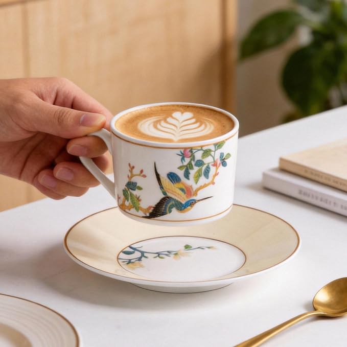 KAMMAK Tea Cups and Saucers Set of 2, Porcelain Coffee Cups, JBE004 | Stackable - Image 3