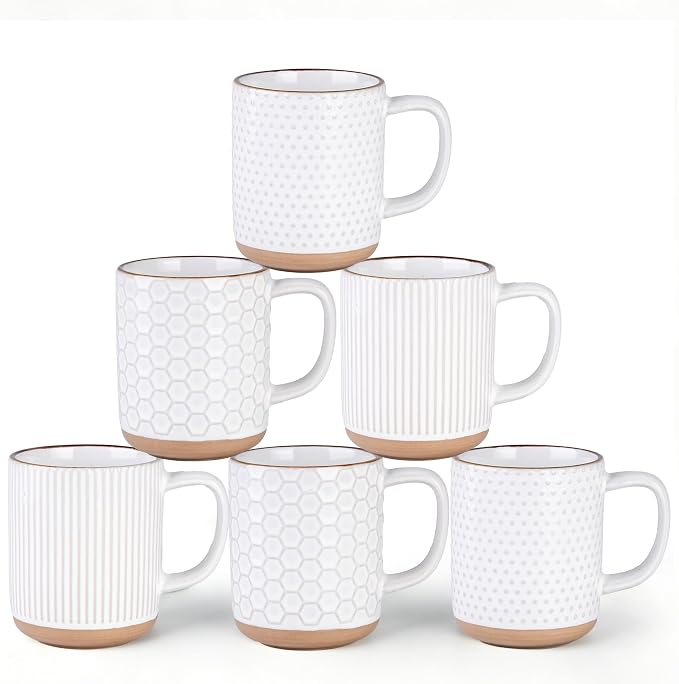 GBhome Coffee Mugs Set of 6, 16 oz White Coffee Cups by GBhome