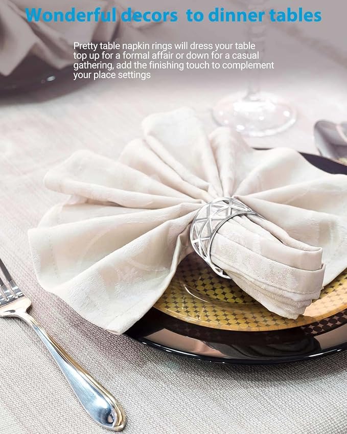 12 Pack Napkin Rings Holders Silver Color Hollow Design Décor Dinner Party - Image 4