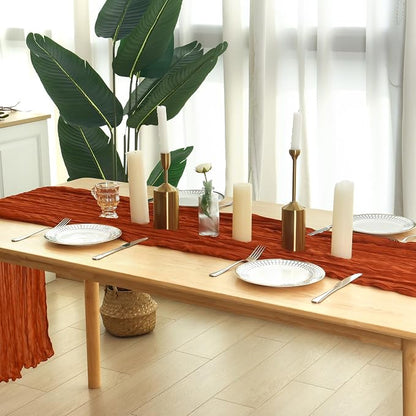 3 Pack Terracotta Cheesecloth Table Runner 120 Inch Boho Wedding Decor | - Image 6