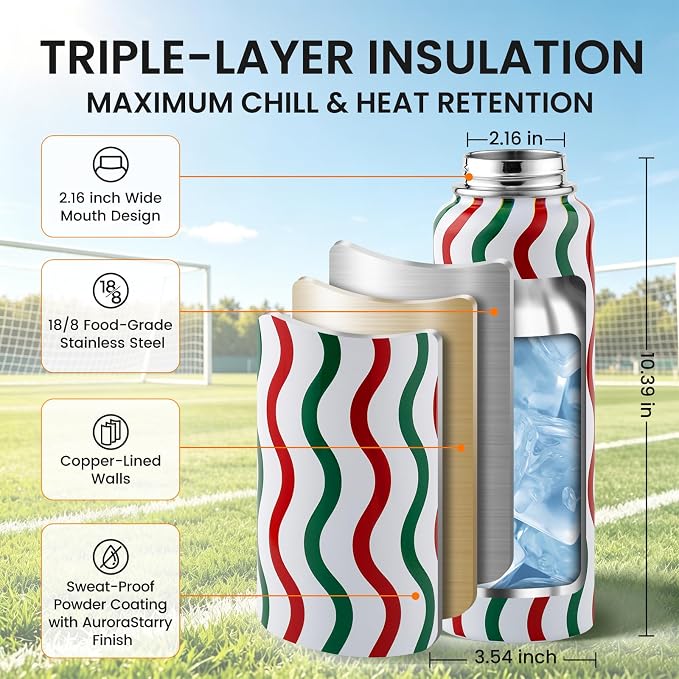 RAYMYLO Insulated Water Bottle 40 oz, Triple Wall Vacuum Stainless Steel | - Image 6