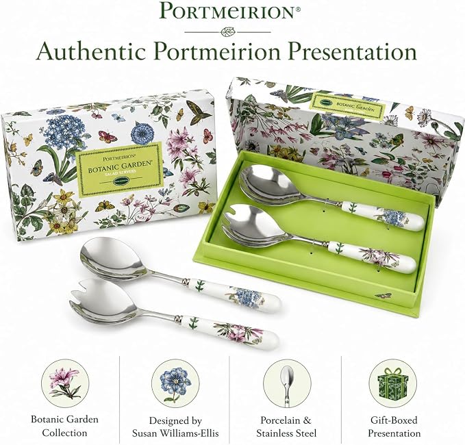 Portmeirion Botanic Garden Set of 2 Salad Servers | 10 Inch Salad Serving Set | - Image 9