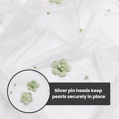 Artoid Mode Sage Green Flower Pearl White Gauze Table Runner 10FT, Seasonal - Image 8