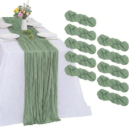 10 Pack Sage Green Cheesecloth Table Runner 17 x 108 Inch | Boho Gauze Fabric by RestfulGlow