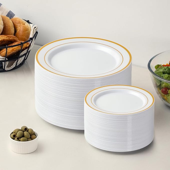 AOZITA 200PCS Gold Plastic Plates Set, Heavy Duty Disposable Plates - Image 7