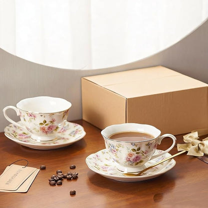 8 oz Vintage flower Ceramic cup and 6" saucer set - Image 6