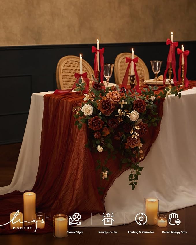 Ling's Moment Terracotta Cheesecloth Table Runner, 168 Inch, Burnt Orange | 14FT - Image 3