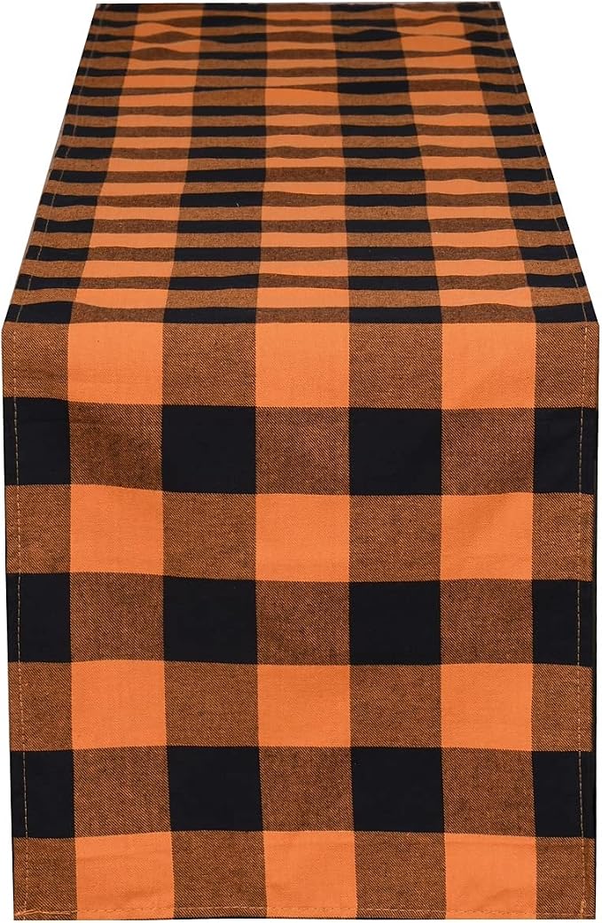 Tosewever Halloween Buffalo Check Plaid Table Runner, Cotton Polyester Blend by Tosewever