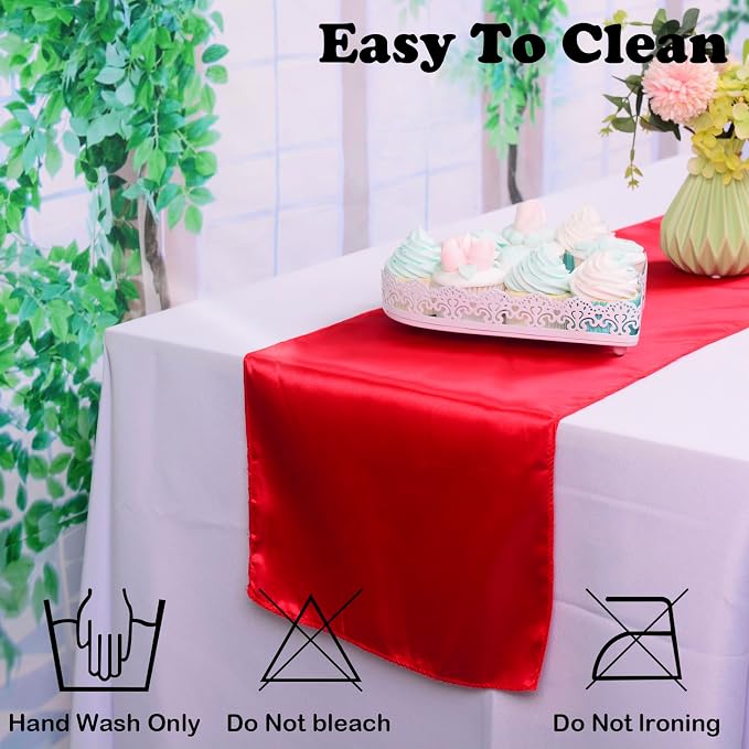 10 Pack Red Table Runner 12 x 108 Inches Wedding Satin Silk Table Runner | silk - Image 5