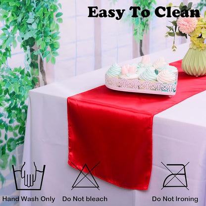 10 Pack Red Table Runner 12 x 108 Inches Wedding Satin Silk Table Runner | silk - Image 5