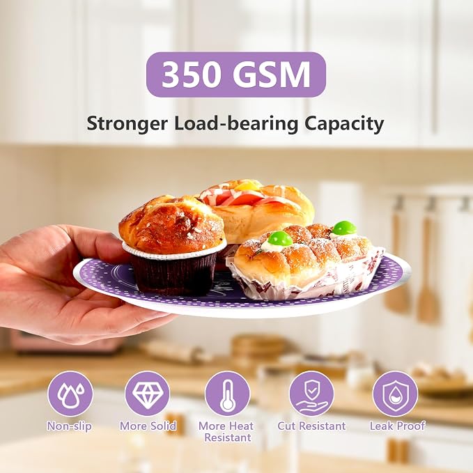 250Pcs Purple Silver Birthday Party Plates Serves 50 | Purple and Silver Plates - Image 3