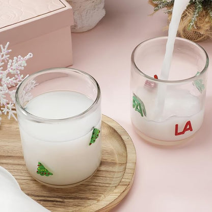 Icon Juice Glasses, 14oz Stemless Wine Drinking Juice Glass Cup for Valentine Party Supplies Gift(2 Pcs,Christmas Fa La)