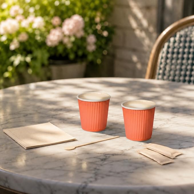 Restaurantware 4 Ounce Ripple Wall Disposable Coffee Cups, 500 Insulated Orange - Image 4